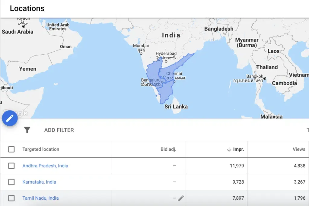 YouTube promotion views by Indian state — pan-India targeting report